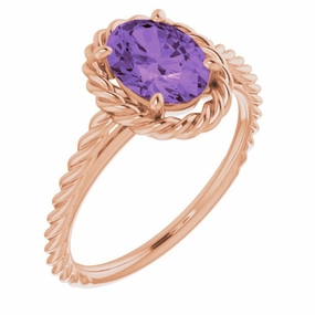 14K Rose Natural Amethyst Rope Ring Superior Adornment Lustrous Accent