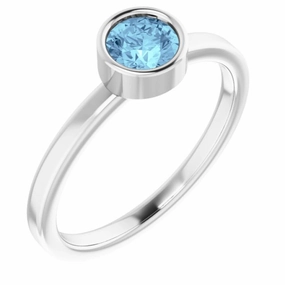 Rhodium-Plated Sterling Silver 5 mm Imitation Aquamarine Ring Crisp Look Commitment Sign