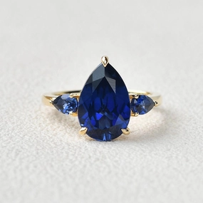 Graceful Style Party Style 3.5ct Pear Shaped Sapphire Classic Three-stone Ring