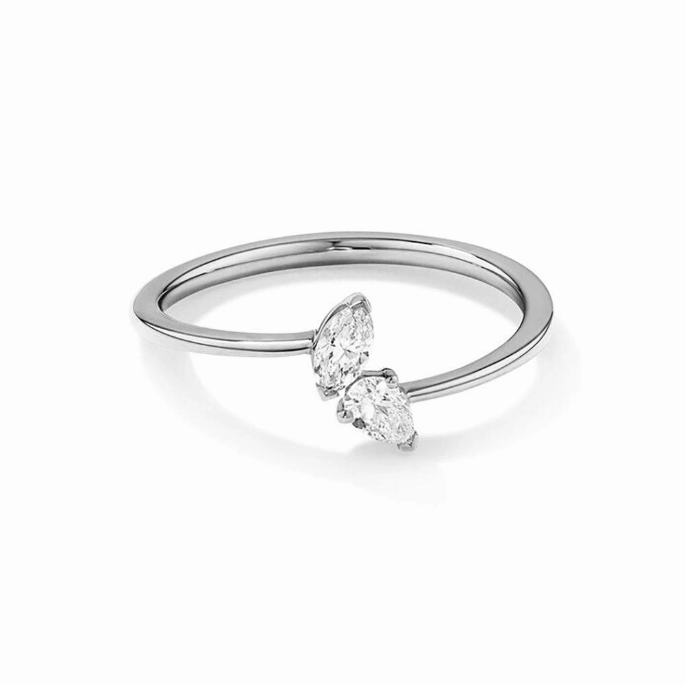 Marquise and Pear Cut Lab Grown Diamond Toi et Moi Promise Ring Soft Accent
