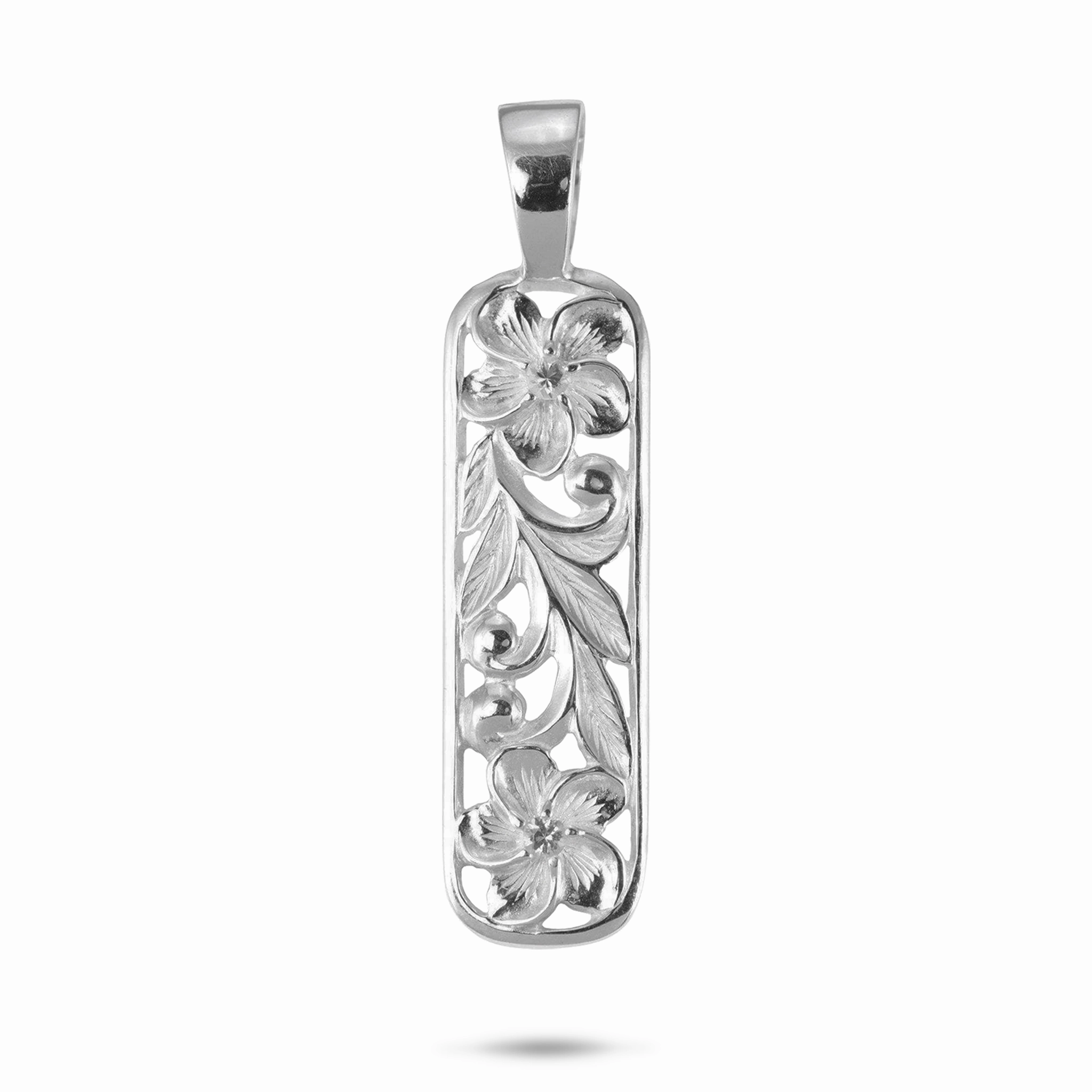 Hawaiian Heirloom Plumeria Pendant in Sterling Silver with White Sapphire - 41mm Timeless Pair