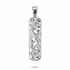 Hawaiian Heirloom Plumeria Pendant in Sterling Silver with White Sapphire - 41mm Timeless Pair