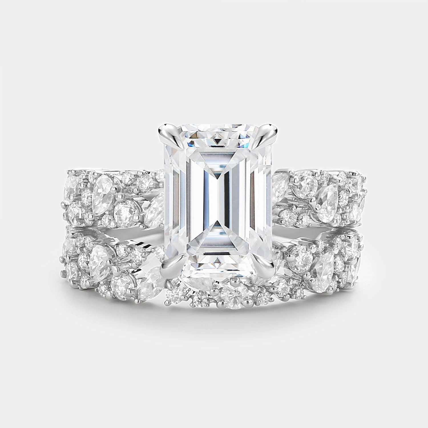 Emerald Cut Cluster Yellow Gold Ring Set 2pcs - Glyph Durable product