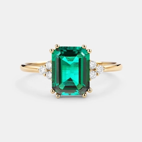 Emerald Cut Emerald & Moissanite Yellow Gold Ring Dynamic Accent Symmetrical design
