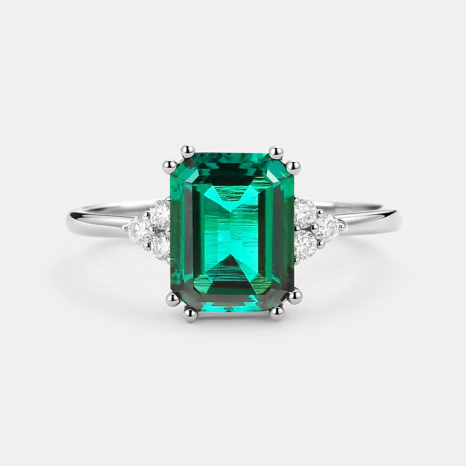 Expert Service Budget Art Emerald Cut Emerald & Moissanite Yellow Gold Ring