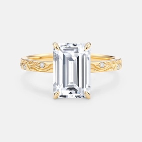 Fashion Revolution Trend Accent Emerald Cut Engraved Lab Grown Diamond Vintage Engagement Ring - Prism