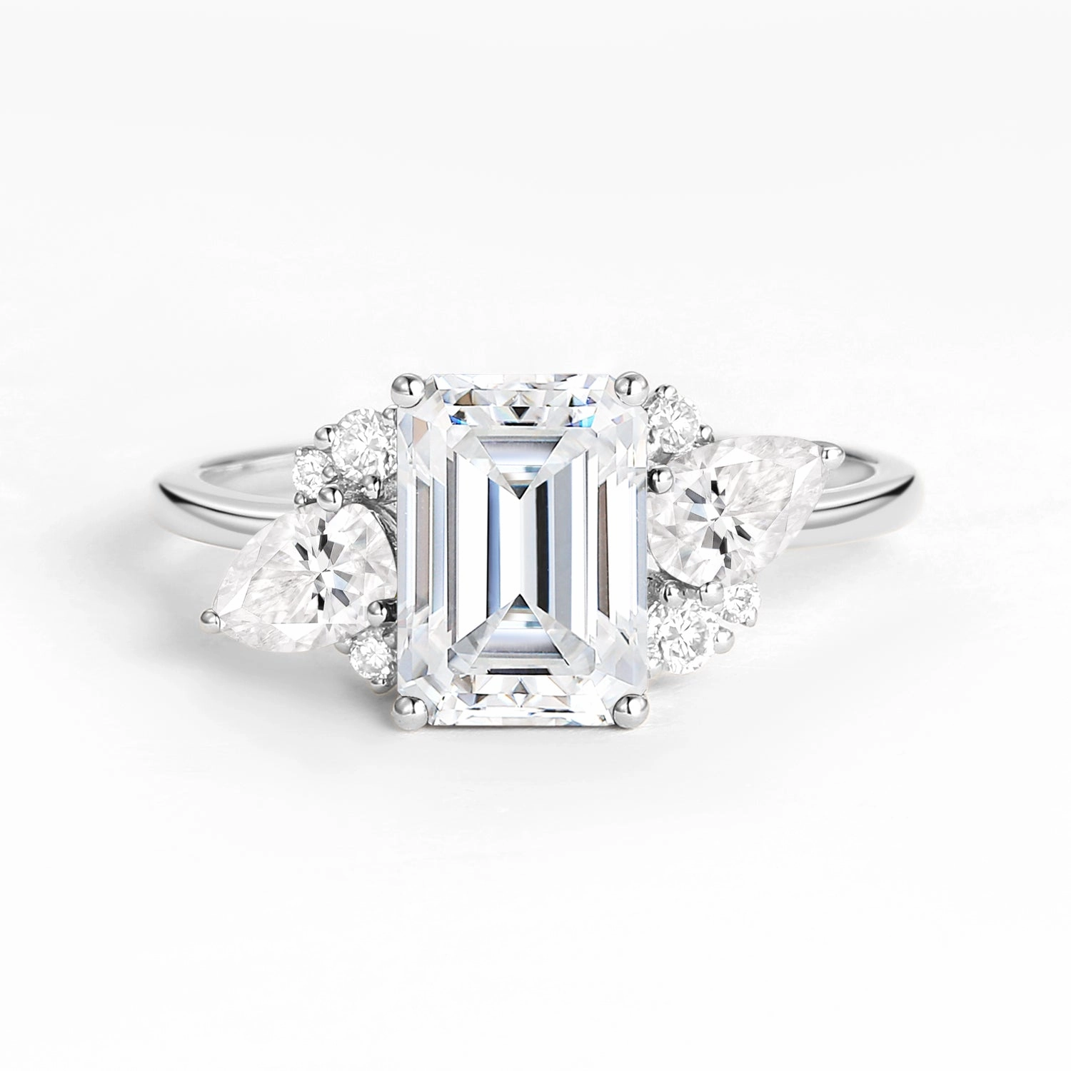Simple Work Quality Jewelry Emerald Cut Moissanite Double Pear Engagement Ring