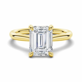Fashion Daily Shimmer Light Emerald Cut Moissanite Engagement Ring With Hidden Halo