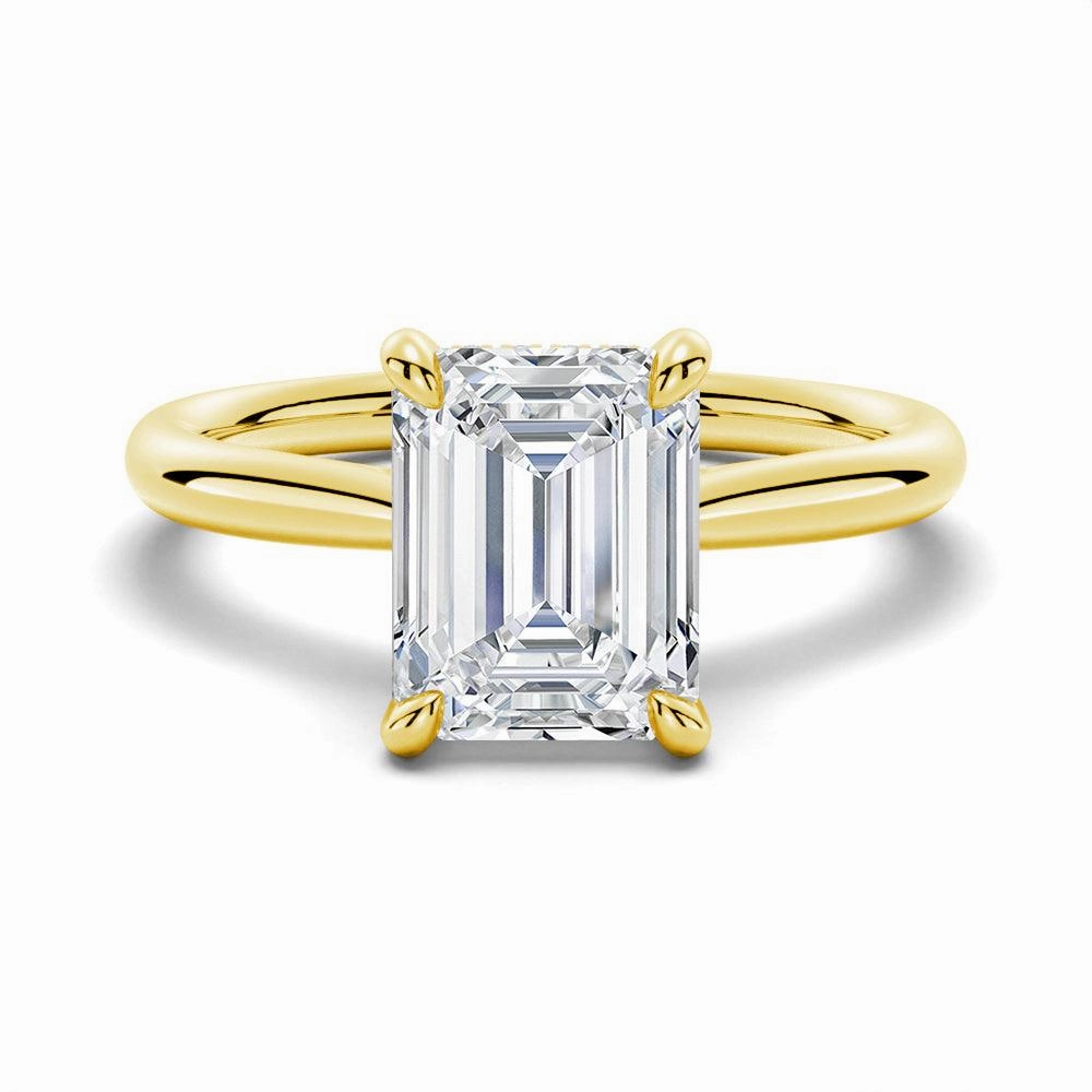 Fashion Daily Shimmer Light Emerald Cut Moissanite Engagement Ring With Hidden Halo