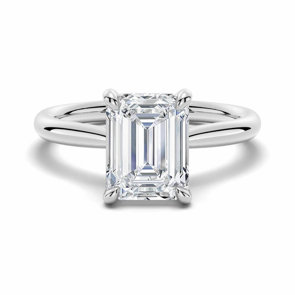 Polished Radiance Emerald Cut Moissanite Engagement Ring With Hidden Halo