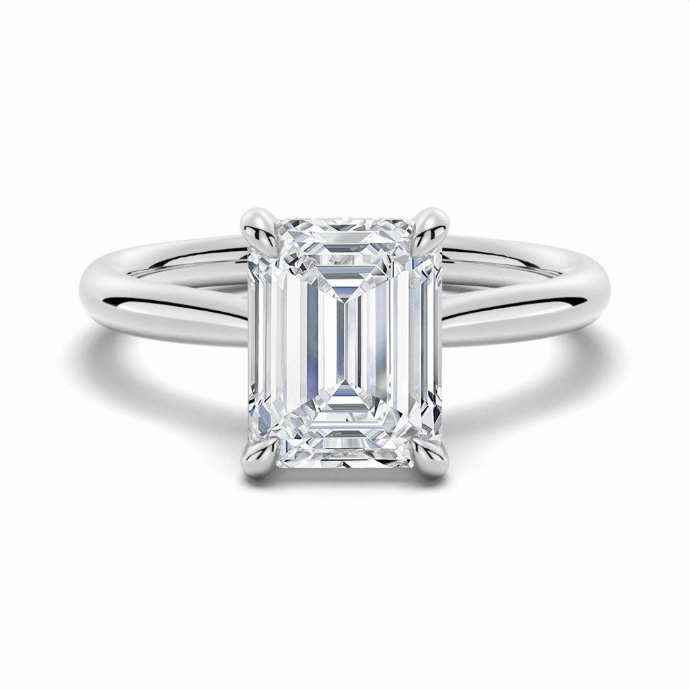 Holiday Style Emerald Cut Moissanite Engagement Ring With Hidden Halo