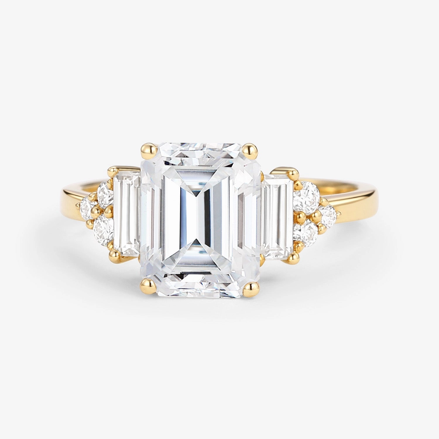 Emerald Cut Moissanite Vintage Three-stone Engagement Ring Casual Fashion