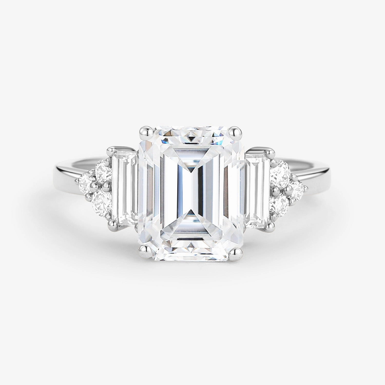 Emerald Cut Moissanite Vintage Three-stone Engagement Ring Exclusive Art