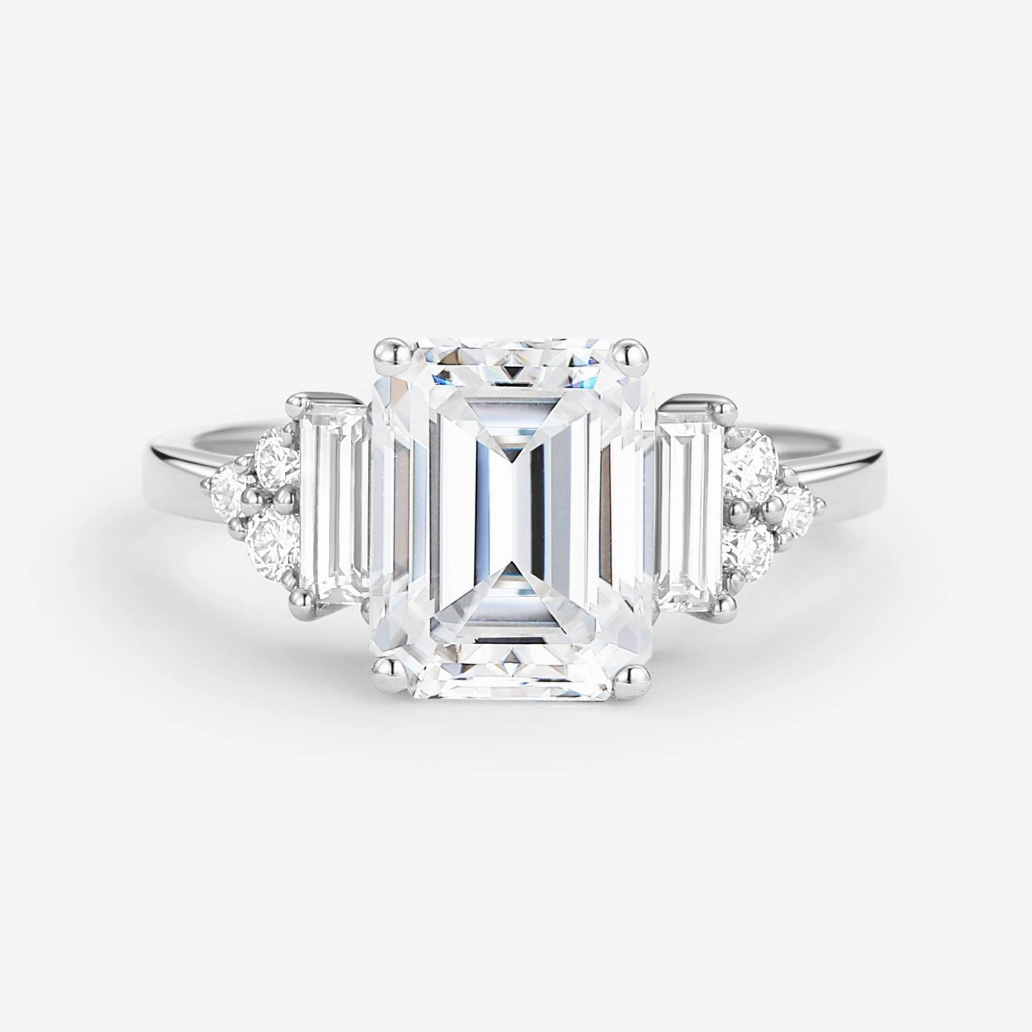 Emerald Cut Moissanite Vintage Three-stone Engagement Ring Chic Spark