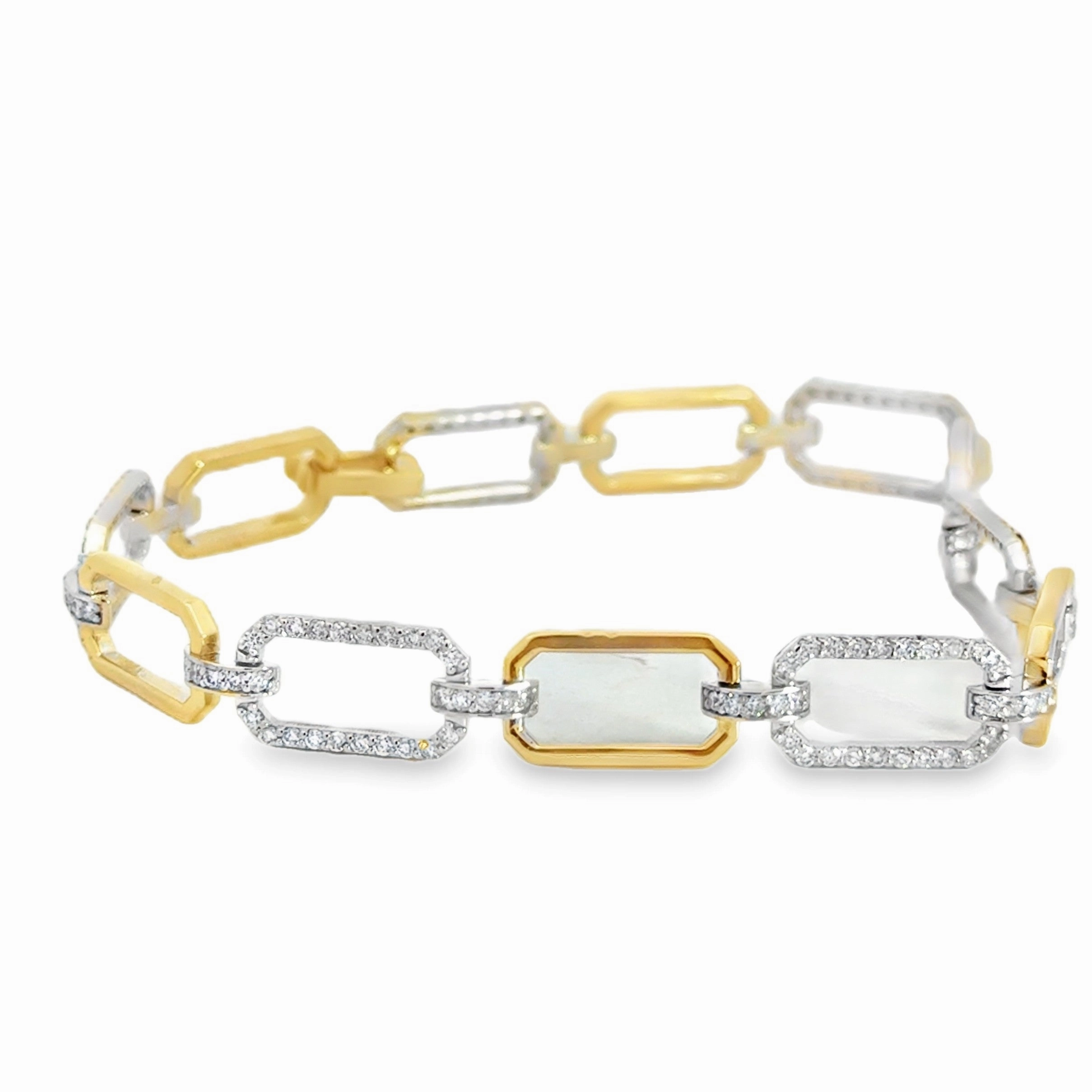 Sparkle Vibe Golden Tone 14K White and Yellow Gold Diamond Chain Link Bracelet - 1.40 Carats