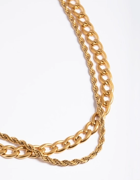 Waterproof Gold Plated Stainless Steel Twist Chain Double Layer Necklace Exclusive Accessories