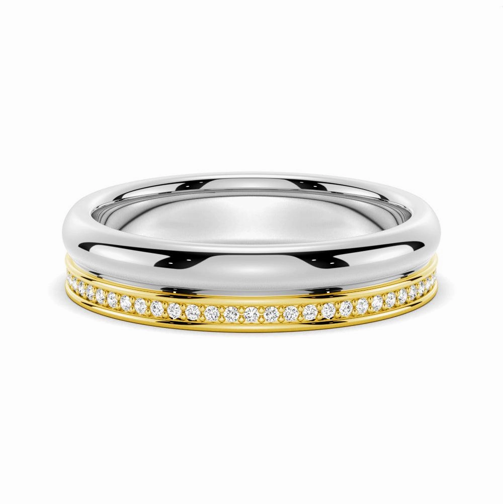 Luxe Craft Radiant Radiance 4.2mm Polished Finish Two Tone Wedding Band With Pave Edge