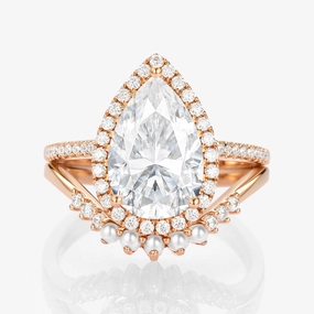 Timeless Shine Pieces Subtle Vibe 4.0ct Pear Moissanite & Pearl Classic Halo Ring Set 2pcs - Verena