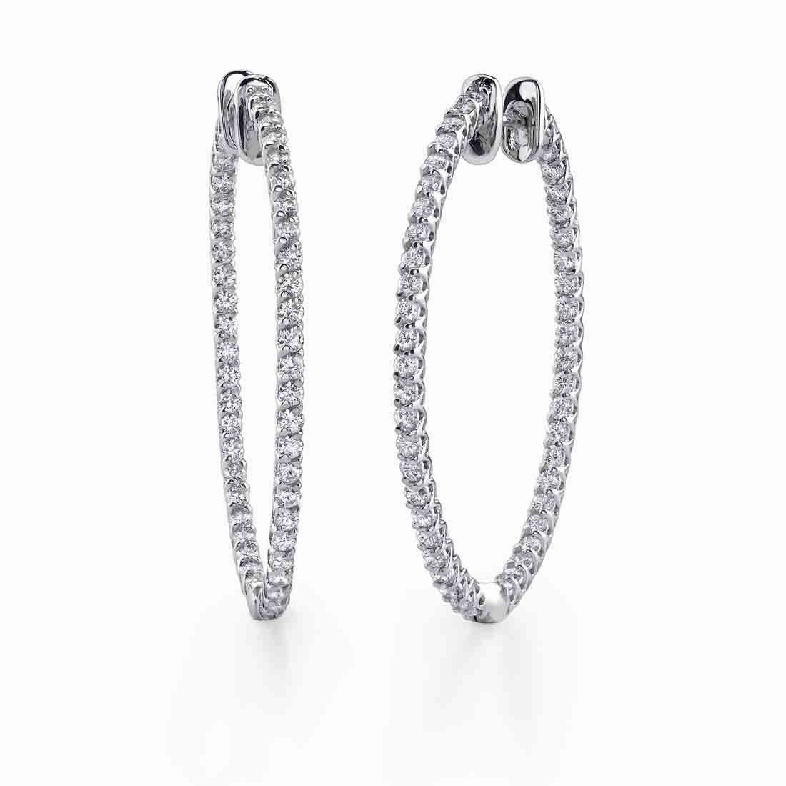 Dainty Appeal 14K White Gold Oval Diamond Hoop Earrings