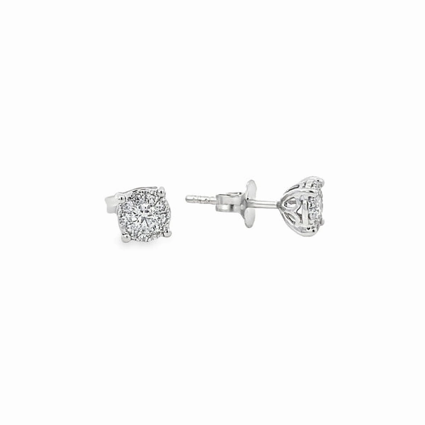 14K White Gold Diamond Cluster Stud Earrings - 0.58ct Distinct Edge Minimal Touch