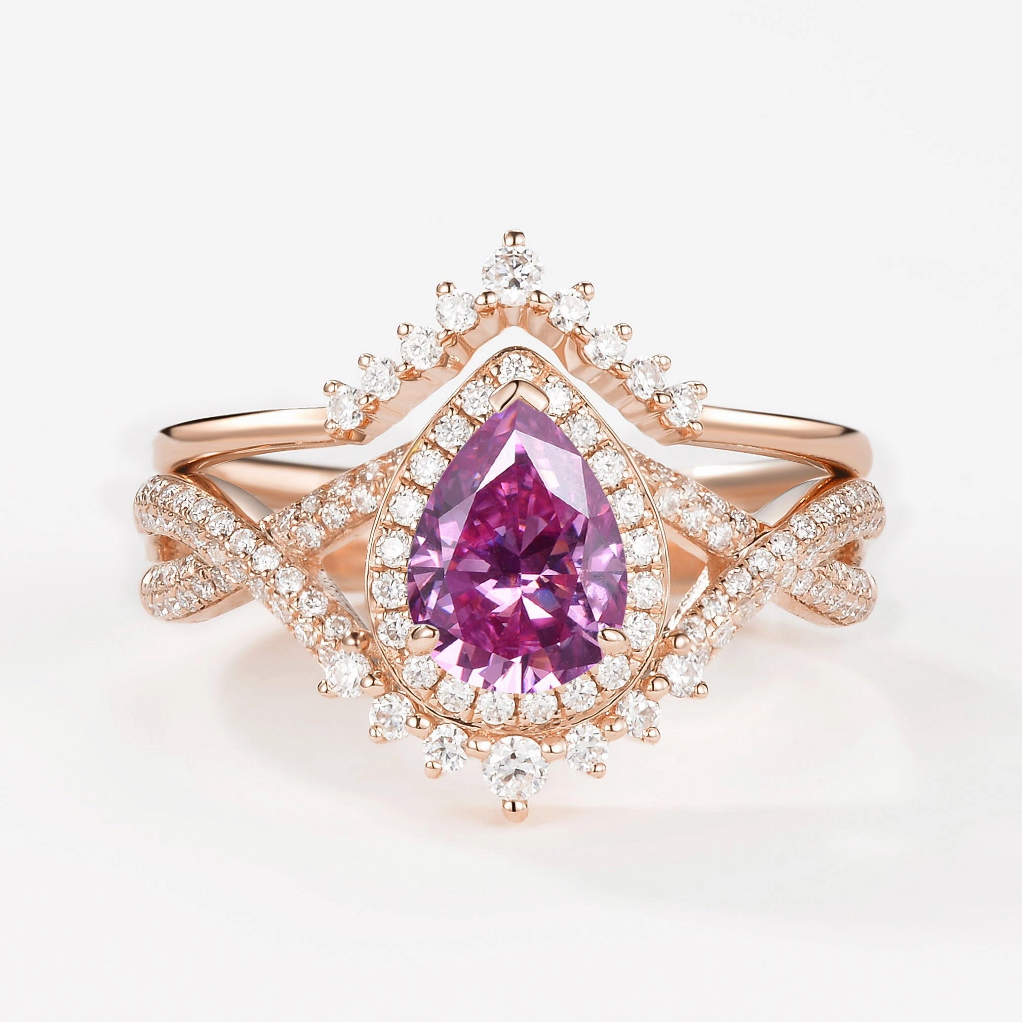 Exclusive Sparkle Minimal Style Pear Moissanite Halo Infinity Ring Set 2pcs - Valentina