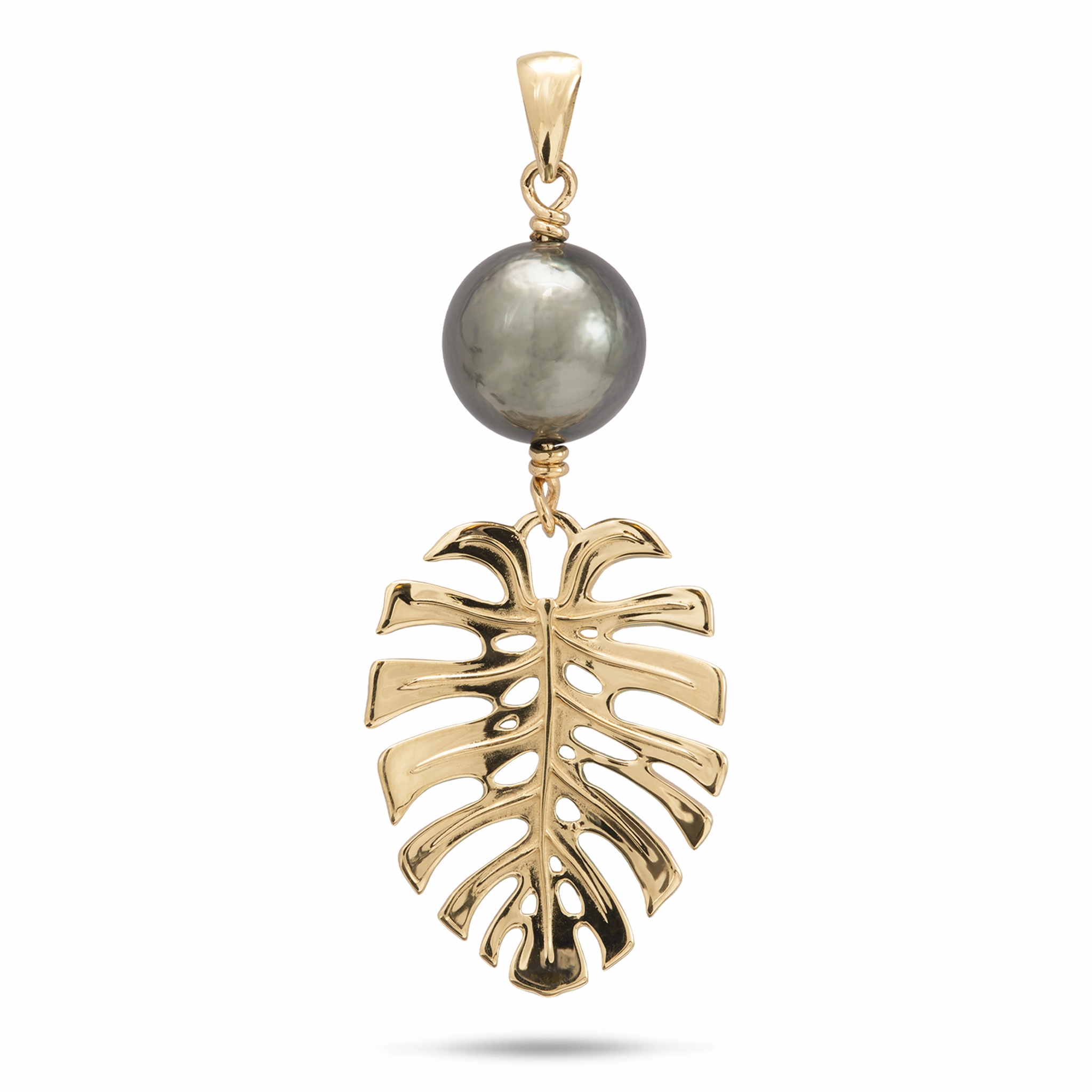 Finest Accent Monstera Tahitian Black Pearl Pendant in Gold - 23mm