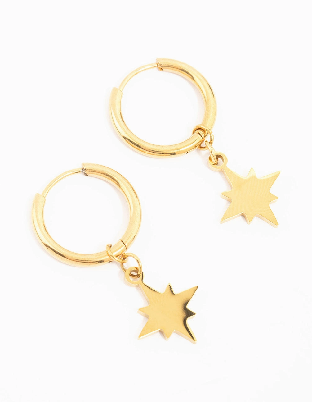 Trendy Style Waterproof Gold Plated Stainless Steel Star Hoop Earrings