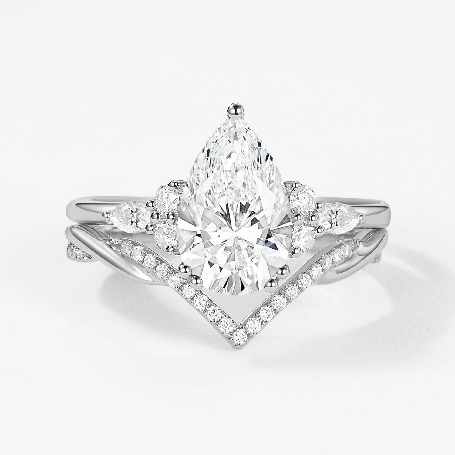 Creative Product 2.0ct Pear Lab Grown Diamond Infinity Ring Set 2pcs