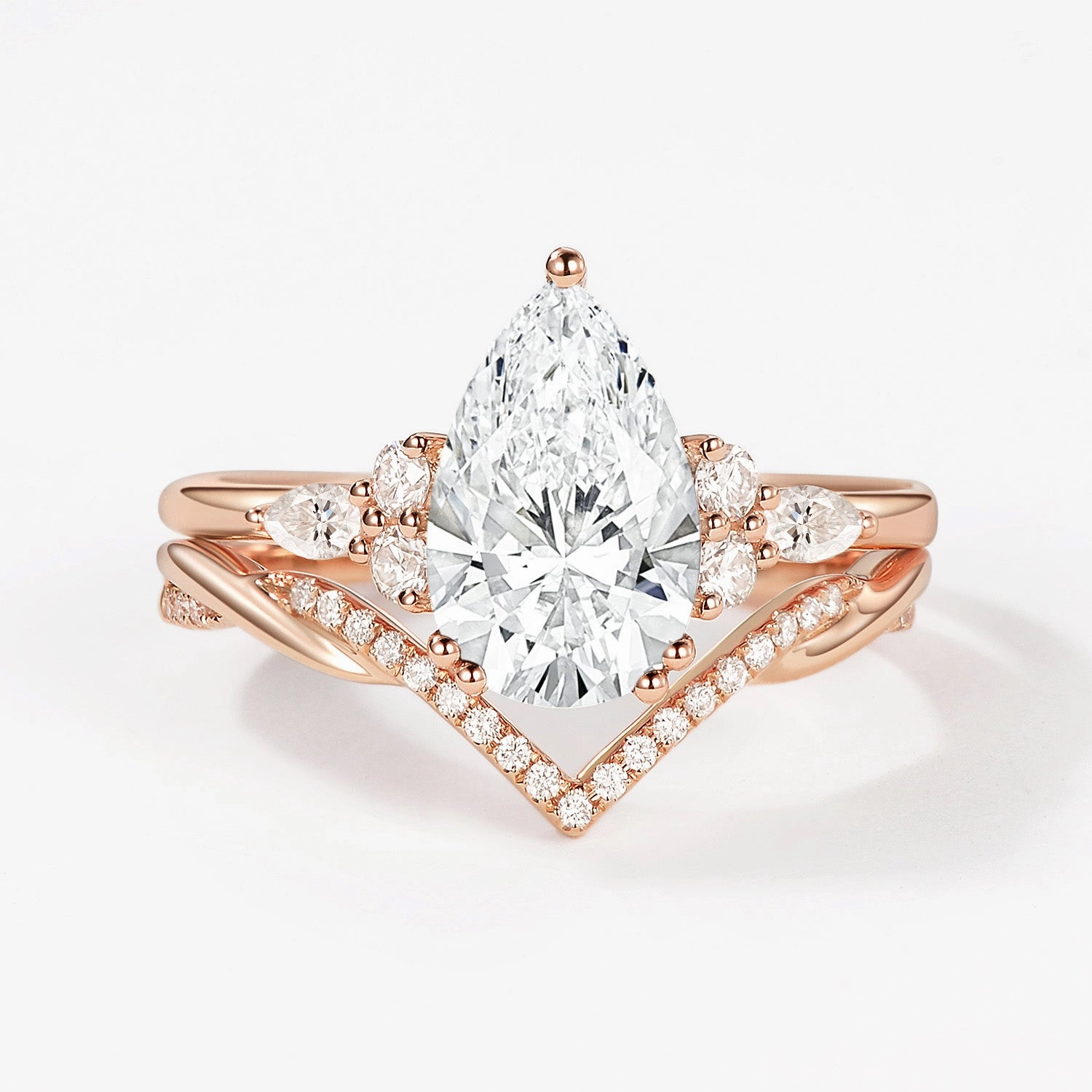 2.0ct Pear Lab Grown Diamond Infinity Ring Set 2pcs Timeless Texture Sparkle Touch