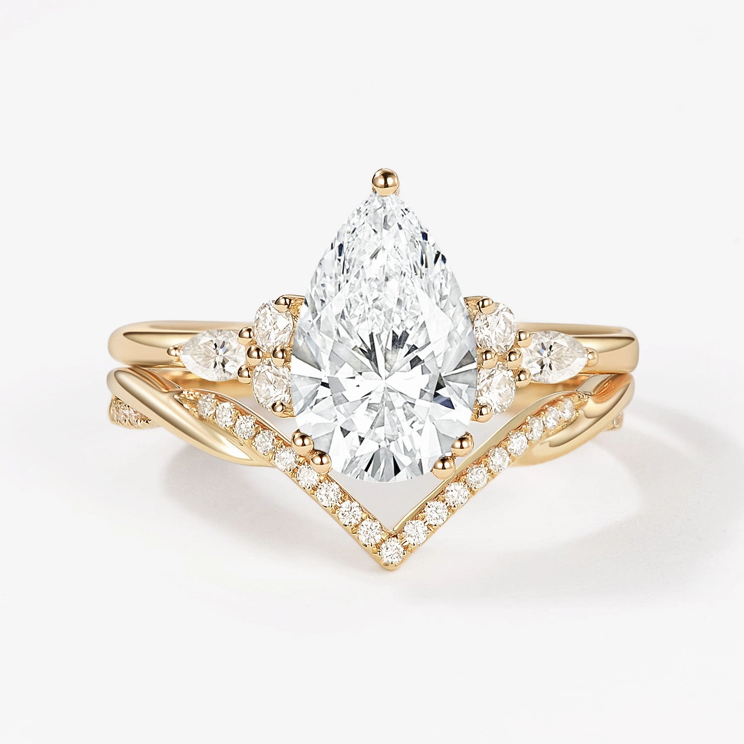 Easy Appearance Soft Sparkle 2.0ct Pear Lab Grown Diamond Infinity Ring Set 2pcs