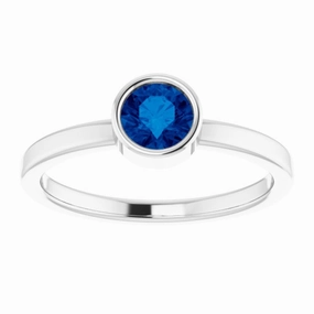 14K White 5 mm Natural Blue Sapphire Ring Anniversary Accent Minimal Geometry