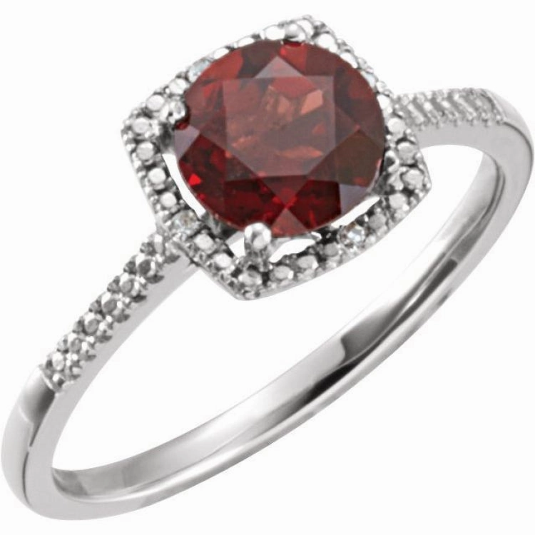Sterling Silver Natural Mozambique Garnet & .01 CTW Natural Diamond Ring Shiny appearance Daily Classic