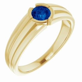 14K Yellow Lab-Grown Blue Sapphire Ring Statement Piece