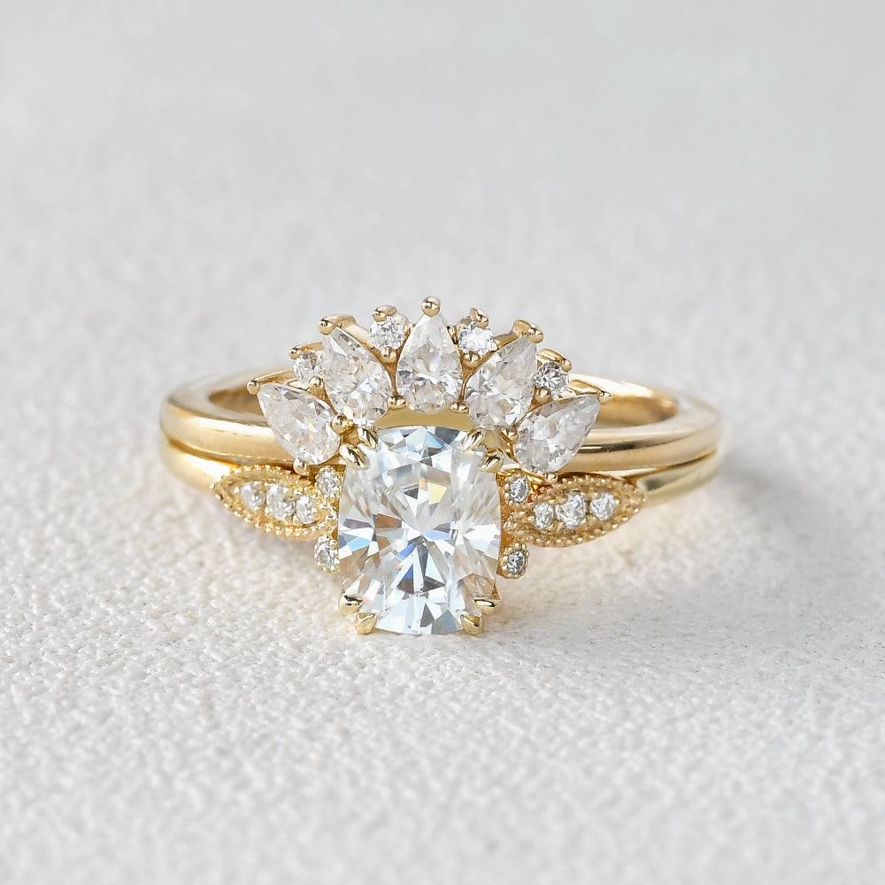 Suburban Trend Artisan Article 2ct Cushion Cut Moissanite Vintage Ring Set 2pcs