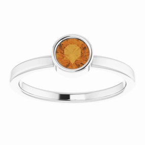 14K White 5 mm Natural Citrine Ring Chic Art