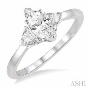 3/4 ctw Marquise and Triangular Cut Diamond Ladies Engagement Ring with 1/2 Ct Marquise cut Center Stone in 14K White Gold Seasonal Spark