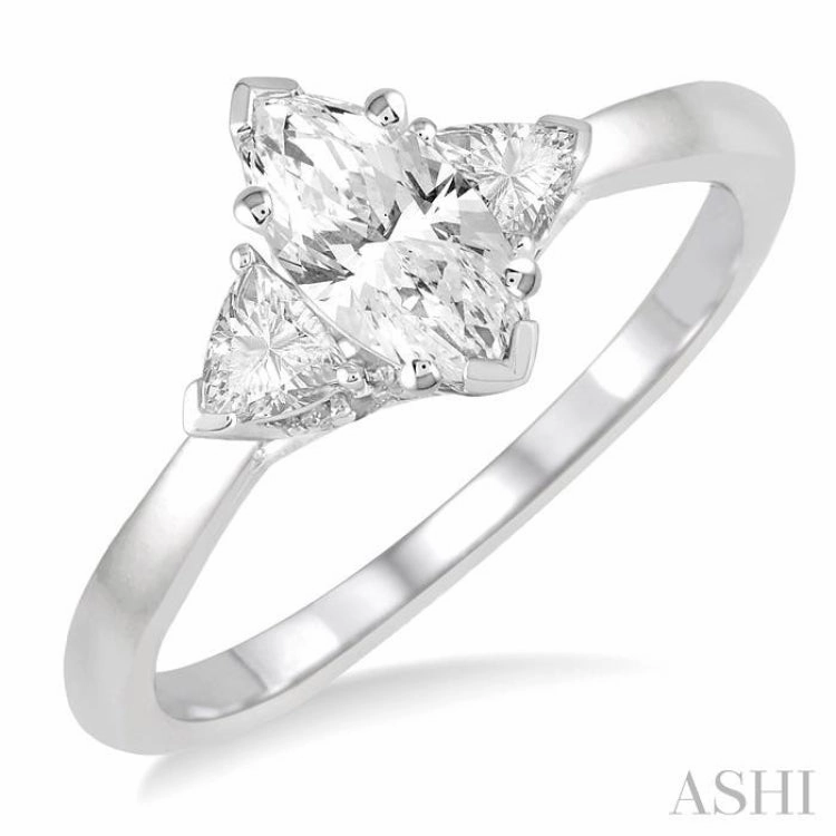 3/4 ctw Marquise and Triangular Cut Diamond Ladies Engagement Ring with 1/2 Ct Marquise cut Center Stone in 14K White Gold Seasonal Spark