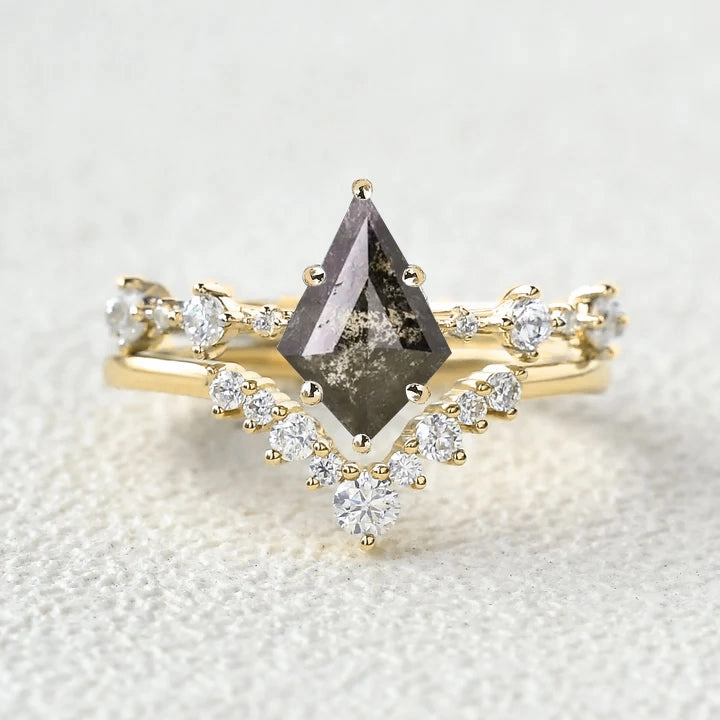 Cluster Black Rutilated Quartz Engagement Ring Sets 2pcs Luxury Article