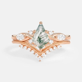 Formal Design Unique Kite Moss Agate Infinity Engagement Ring Sets 2pcs