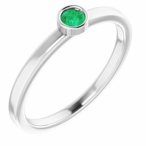 Classic Piece Luxury Outline 14K White 3 mm Natural Emerald Ring