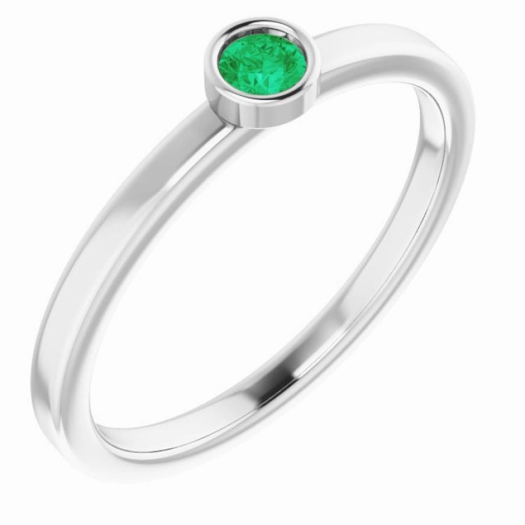Classic Piece Luxury Outline 14K White 3 mm Natural Emerald Ring