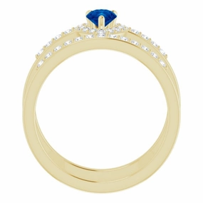 14K Yellow Natural Blue Sapphire & 1/3 CTW Natural Diamond Ring Mother Gift