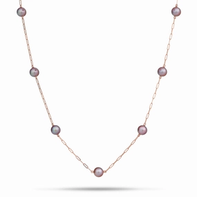 Adjustable 24" Ultraviolet Freshwater Pearl Paperclip Chain Necklace in Rose Gold Eye Catching