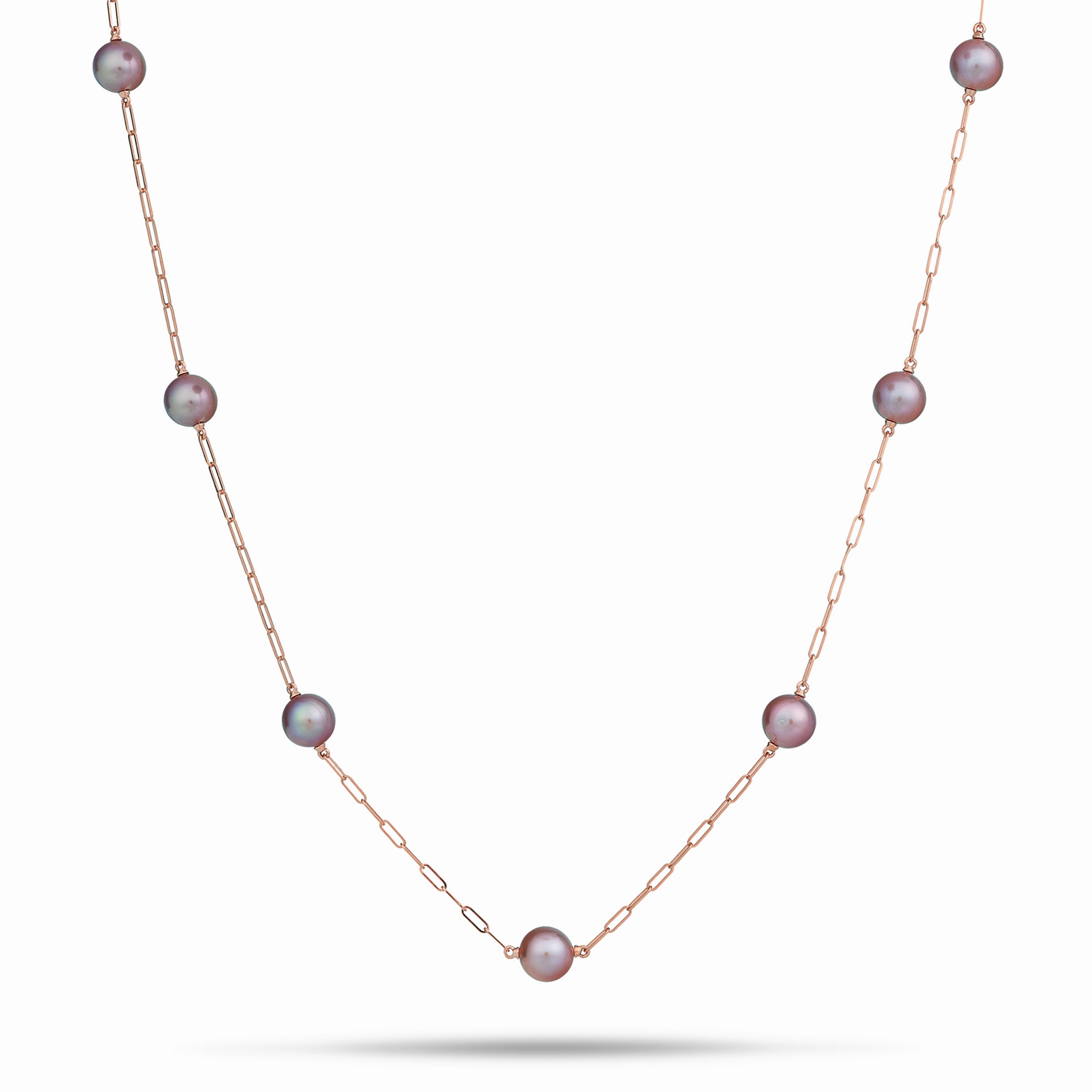 Adjustable 24" Ultraviolet Freshwater Pearl Paperclip Chain Necklace in Rose Gold Eye Catching