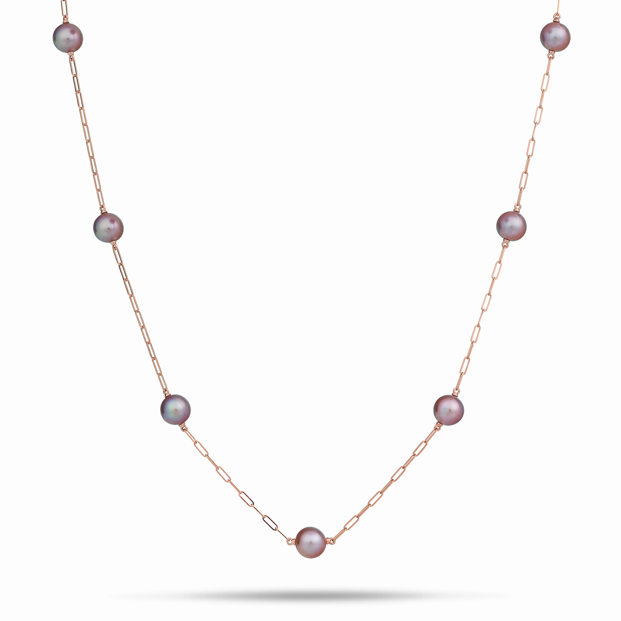 Flawless Glow Style Detail Adjustable 24" Ultraviolet Freshwater Pearl Paperclip Chain Necklace in Rose Gold