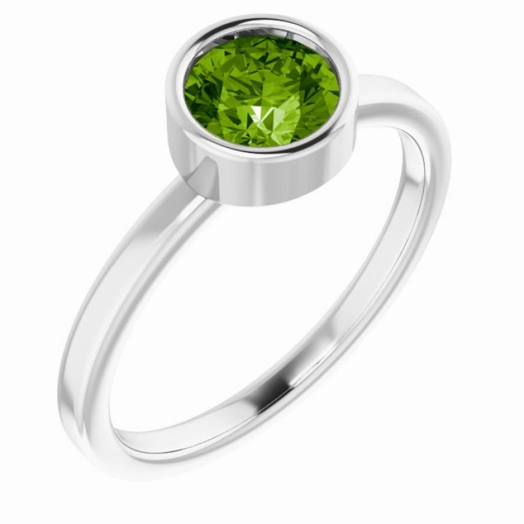 14K White 6 mm Natural Peridot Ring Daywear Style