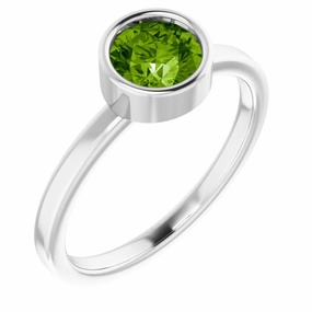 14K White 6 mm Natural Peridot Ring Daywear Style