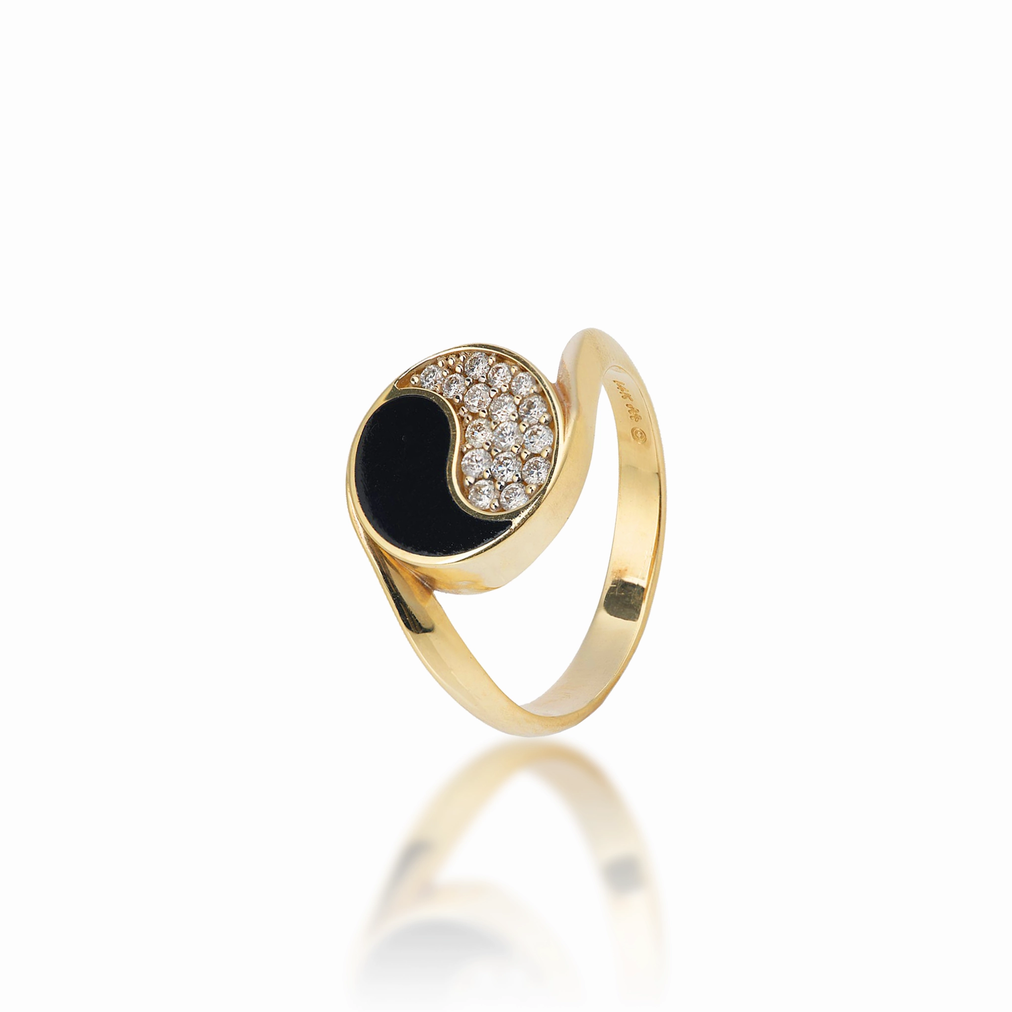Yin Yang Black Coral Ring in Gold with Diamonds - 12mm Dress Up Time Fashionable Style