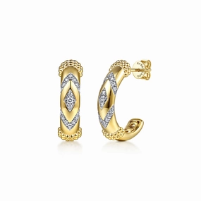 Iconic Accent 14K Yellow Gold Bujukan and Diamond Chevron J Hoop Earrings