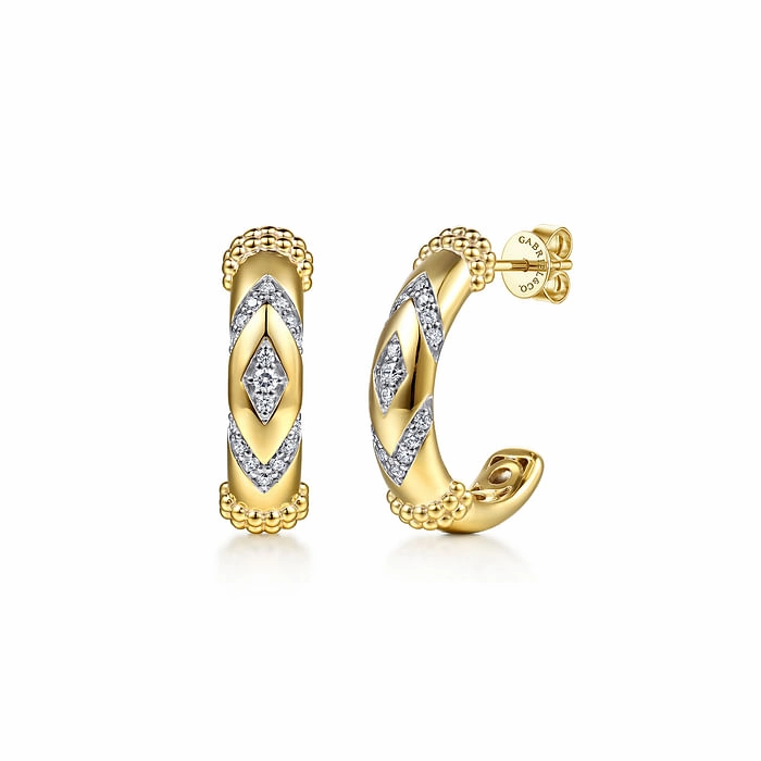 Evening Accessories 14K Yellow Gold Bujukan and Diamond Chevron J Hoop Earrings